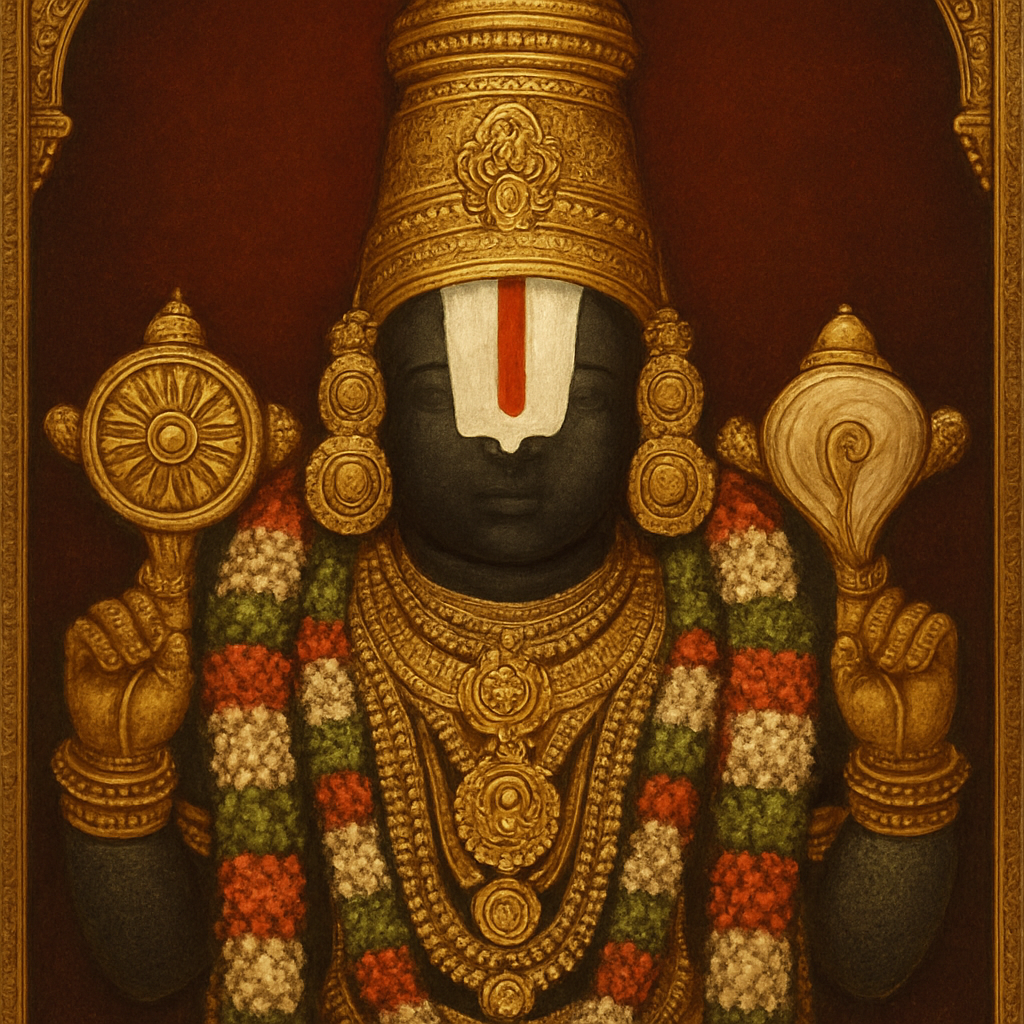 Detailed iconographic study of Lord Venkateswara in South Indian temple-art style