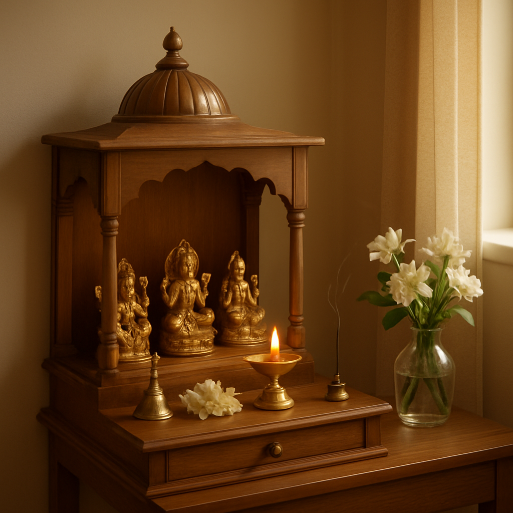 A tidy home shrine arranged for daily worship