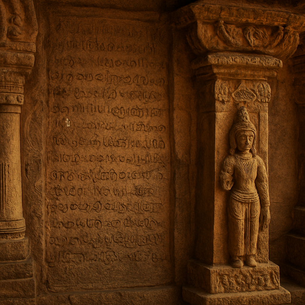 Inscribed stone walls of the ancient Tirumala temple