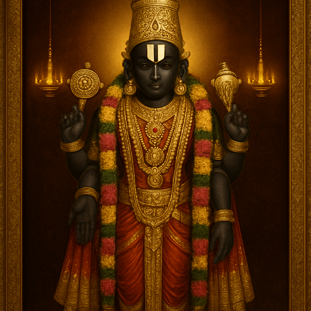 Lord Venkateswara of Tirumala, the seven-hills deity, in full devotional regalia